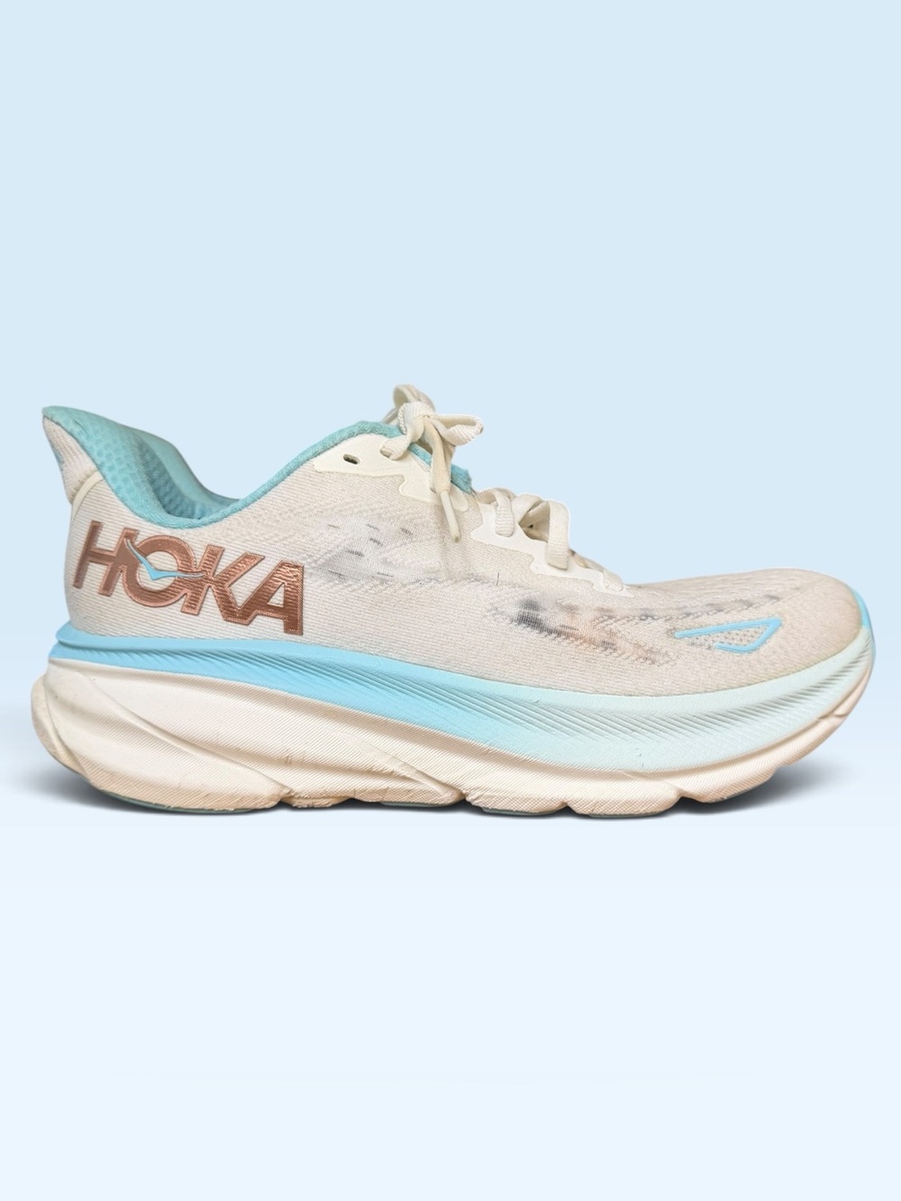 HOKA Clifton 9 Women’s 8 Wide Frost Rose Gold Running Shoes Sneakers